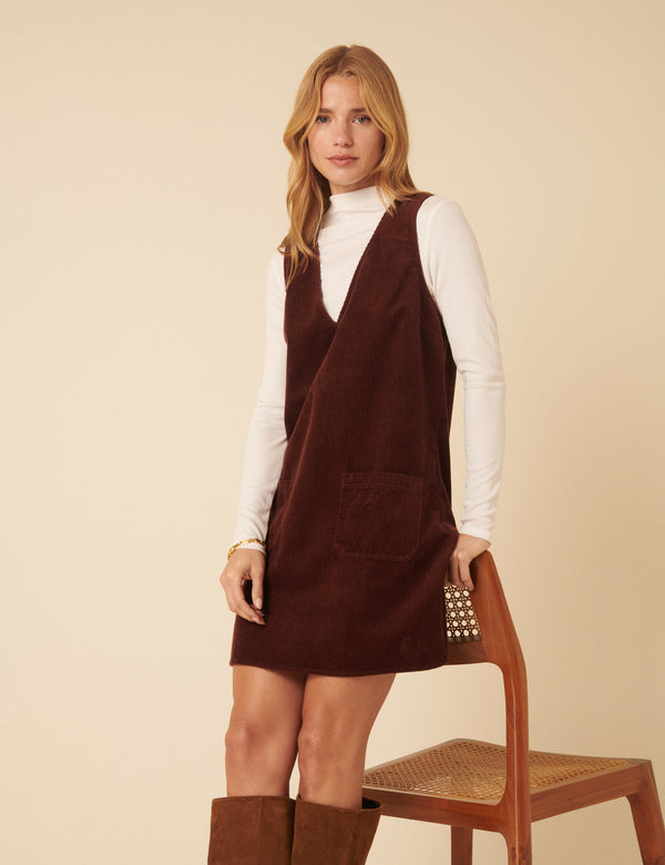 Nobody’s Child Brown Cord Pinafore Mini Dress