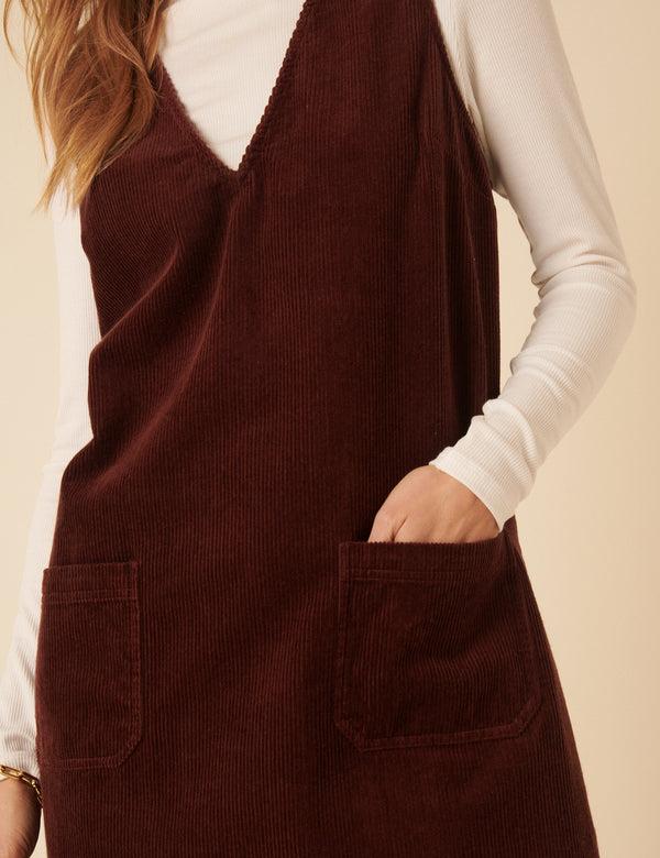 Nobody’s Child Brown Cord Pinafore Mini Dress