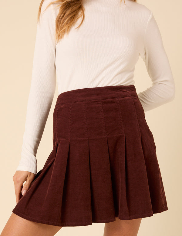 Nobody’s Child Brown Cord Pleated Mini Skirt