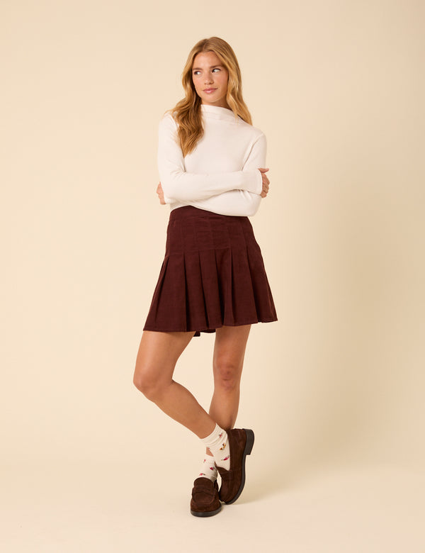 Nobody’s Child Brown Cord Pleated Mini Skirt
