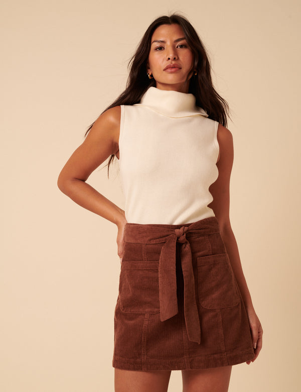 Nobody’s Child Brown Cord Tie Waist Mini Skirt