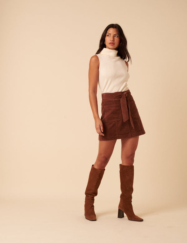 nobody’s child Brown Cord Tie Waist Mini Skirt
