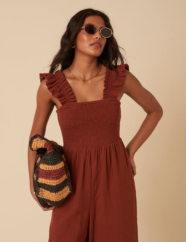 Nobody’s Child Brown Cropped Length Maya Jumpsuit