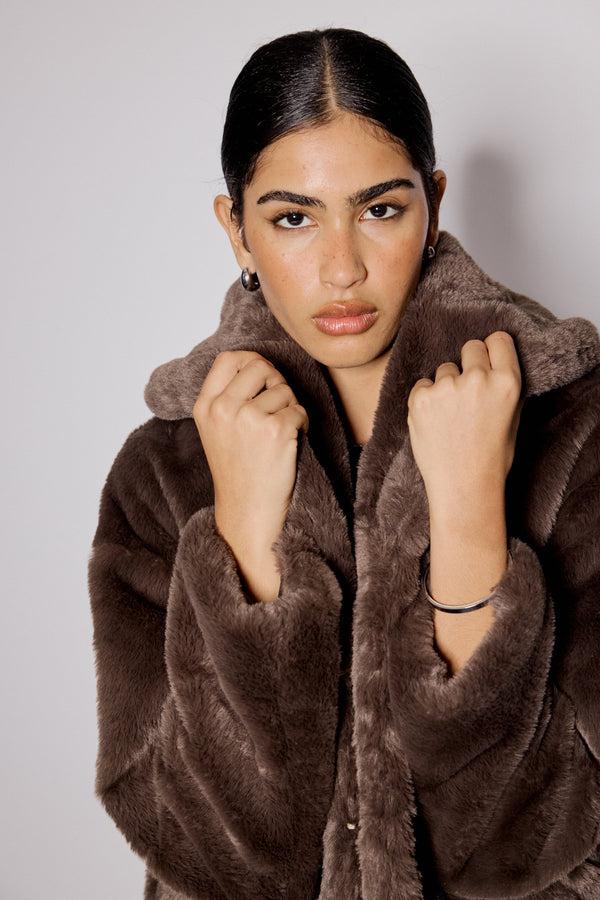 Nobody’s Child Brown Faux Fur Collared Jacket