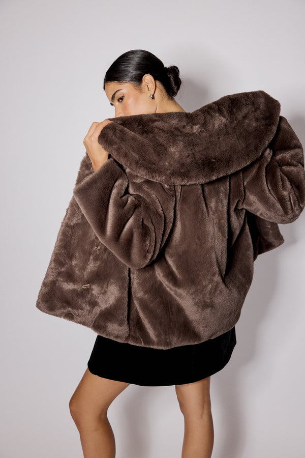 Nobody’s Child Brown Faux Fur Collared Jacket