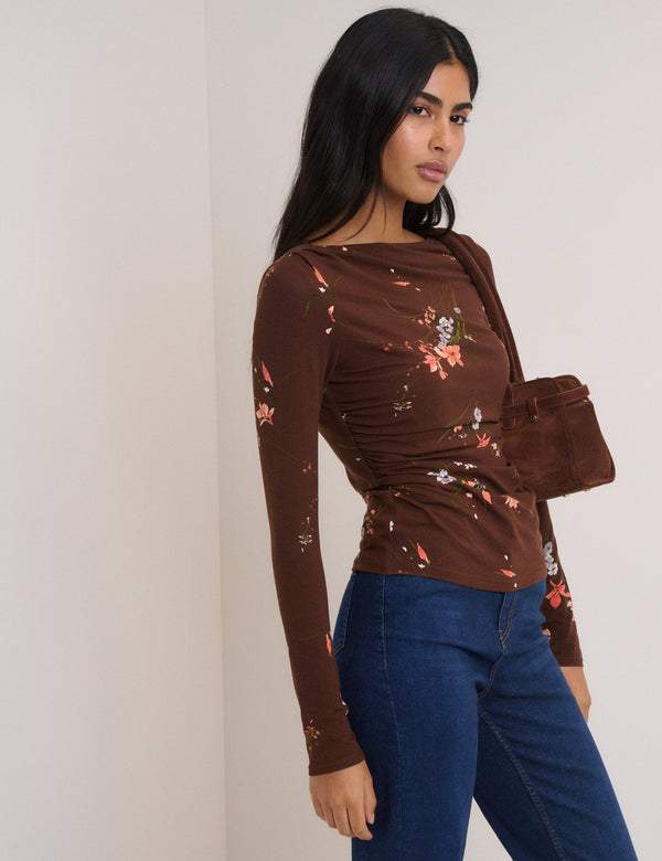 Nobody’s Child Brown Floral Jersey Top