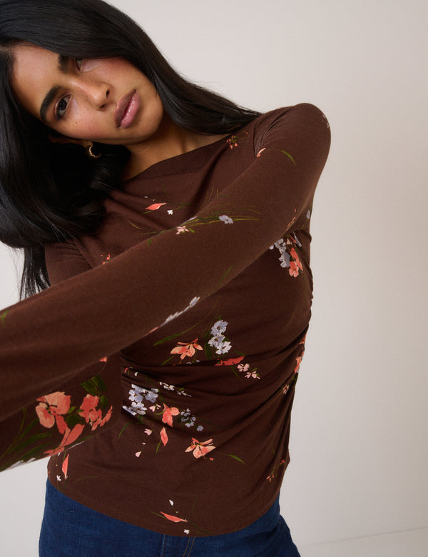 nobody’s child Brown Floral Jersey Top