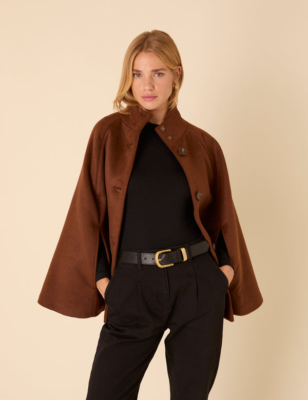 Nobody’s Child Brown Funnel Neck Cape Jacket