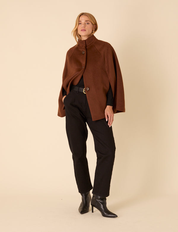 Nobody’s Child Brown Funnel Neck Cape Jacket