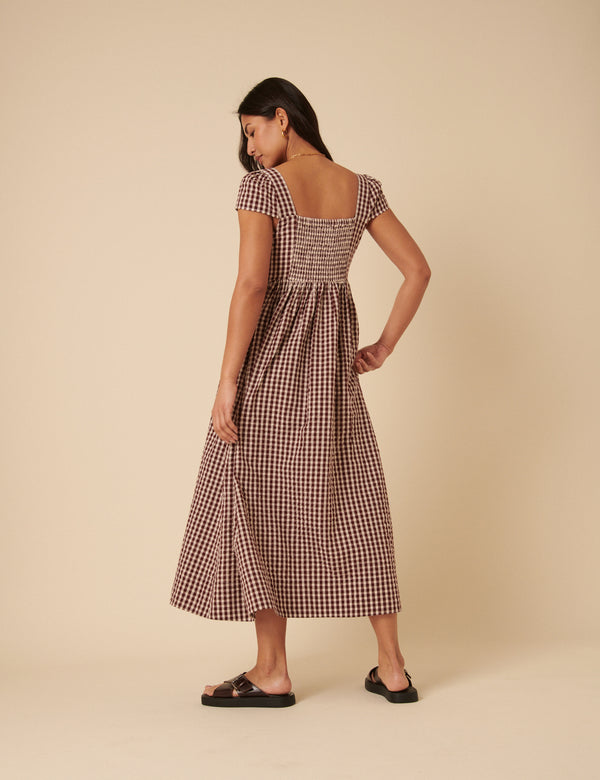 Nobody’s Child Brown Gingham Heidi Midi Dress