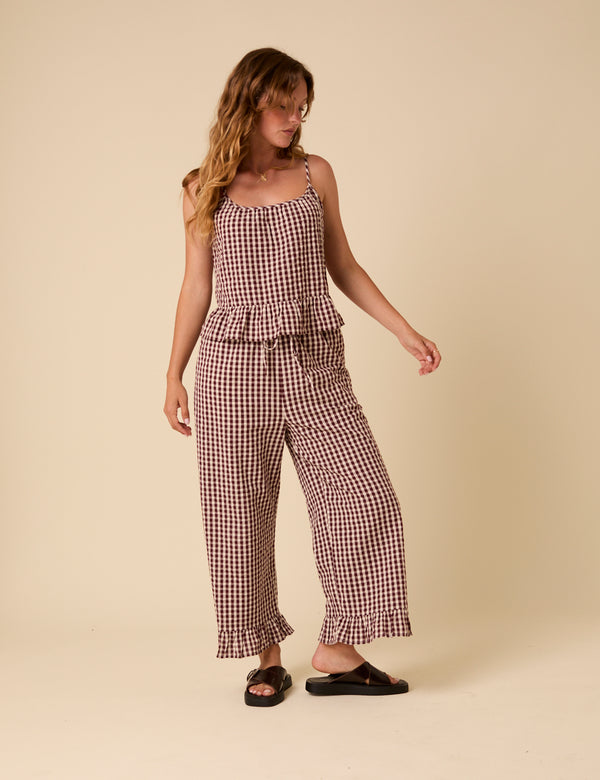 Nobody’s Child Brown Gingham Wide Leg Trousers