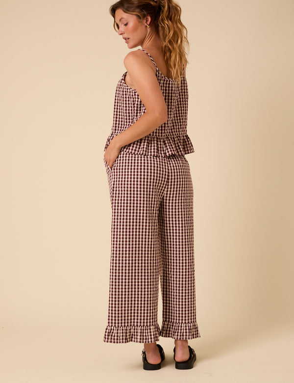 Nobody’s Child Brown Gingham Wide Leg Trousers