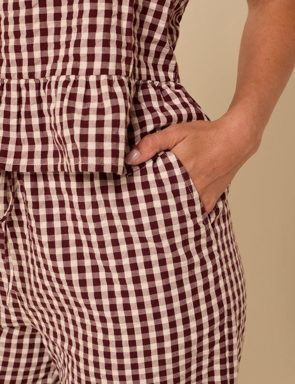 Nobody’s Child Brown Gingham Wide Leg Trousers