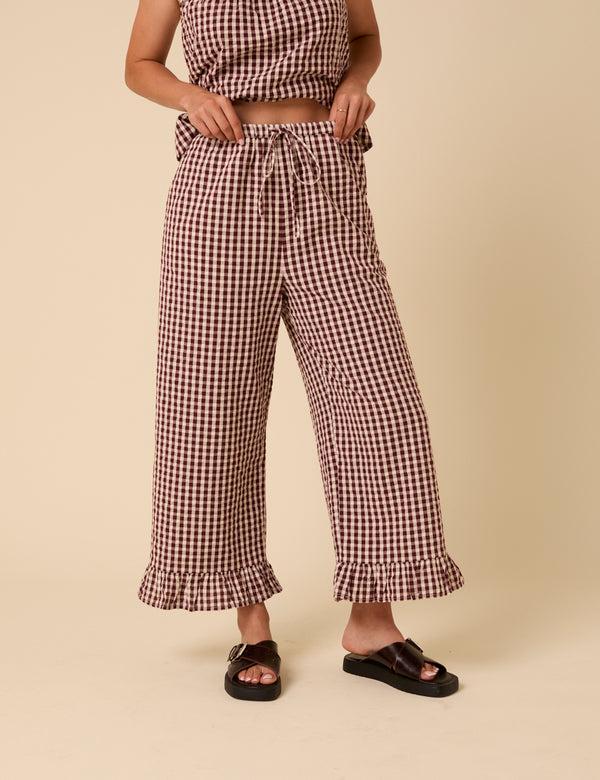 nobody’s child Brown Gingham Wide Leg Trousers
