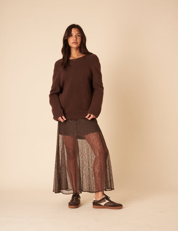Nobody’s Child Brown Lace Midi Skirt