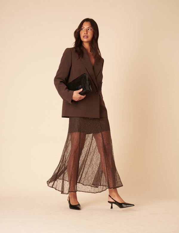 Nobody’s Child Brown Lace Midi Skirt