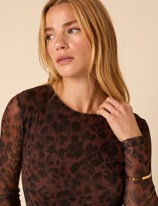 Nobody’s Child Brown Leopard Print Mesh Top
