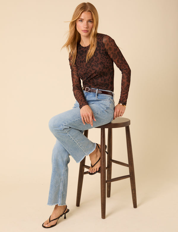 Nobody’s Child Brown Leopard Print Mesh Top