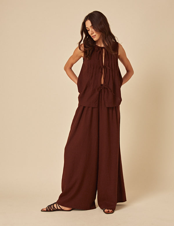 Nobody’s Child Brown Linen-blend Jerrow Trousers