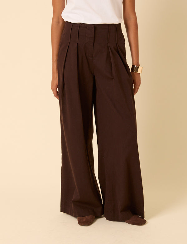 Nobody’s Child Brown Pleated Wide Leg Trousers