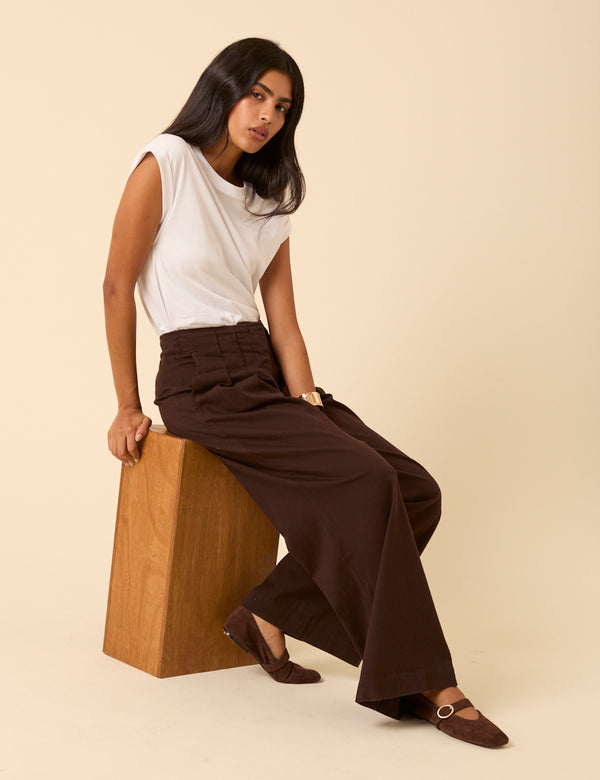 Nobody’s Child Brown Pleated Wide Leg Trousers