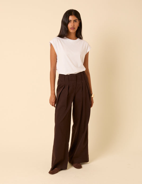 nobody’s child Brown Pleated Wide Leg Trousers
