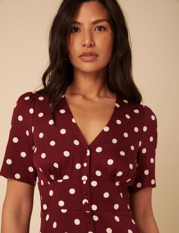 Nobody’s Child Brown Polka Dot Alexa Midi Dress