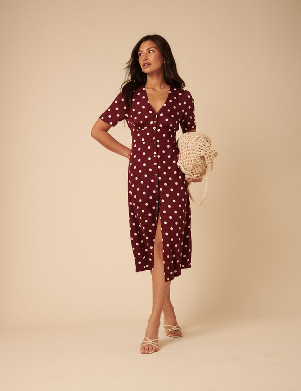 Nobody’s Child Brown Polka Dot Alexa Midi Dress