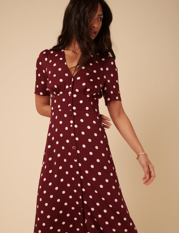 Nobody’s Child Brown Polka Dot Alexa Midi Dress
