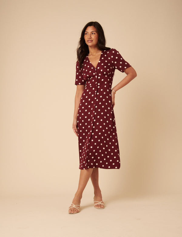 nobody’s child Brown Polka Dot Alexa Midi Dress