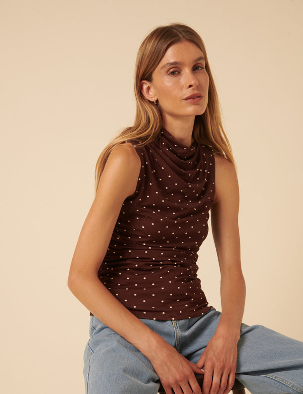 nobody’s child Brown Polka Dot Ruched Top