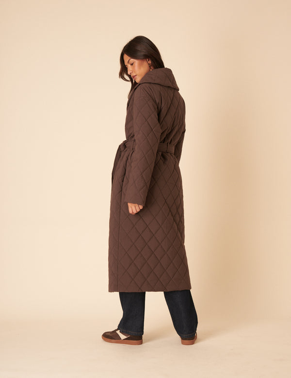 Nobody’s Child Brown Quilted Tie Belt Coat