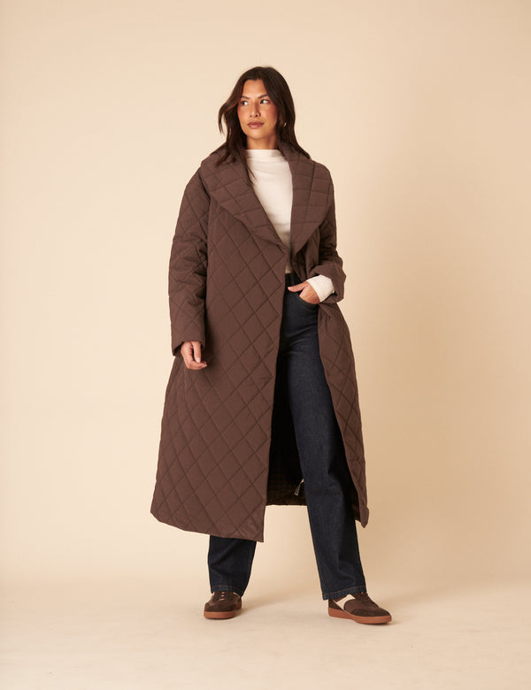 nobody’s child Brown Quilted Tie Belt Coat