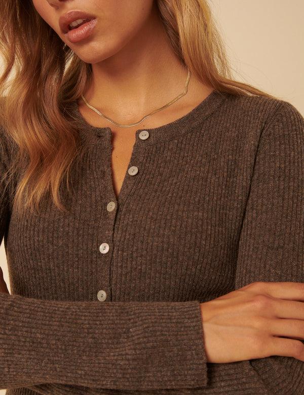 Nobody’s Child Brown Ribbed Knitted Midi Dress