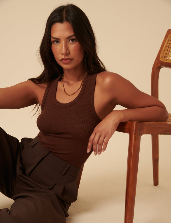 Nobody’s Child Brown Ribbed Vest Top