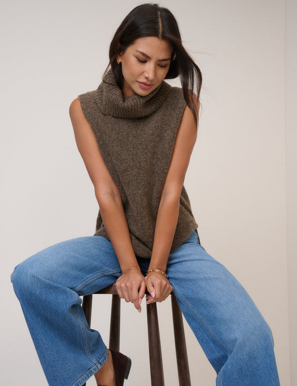 nobody’s Child Brown Roll Neck Knitted Vest