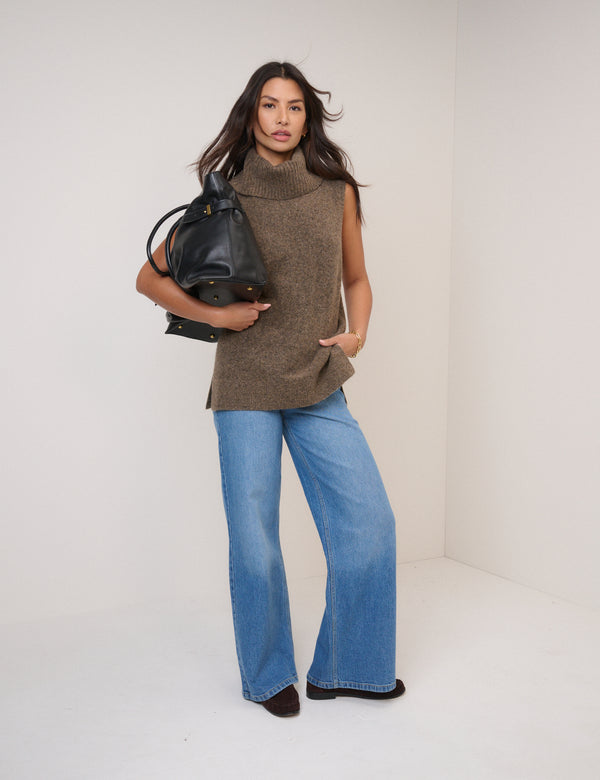 nobody’s Child Brown Roll Neck Knitted Vest