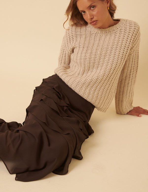 Nobody’s Child Brown Ruffle Midi Skirt