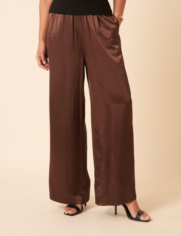 Nobody’s Child Brown Satin Wide Leg