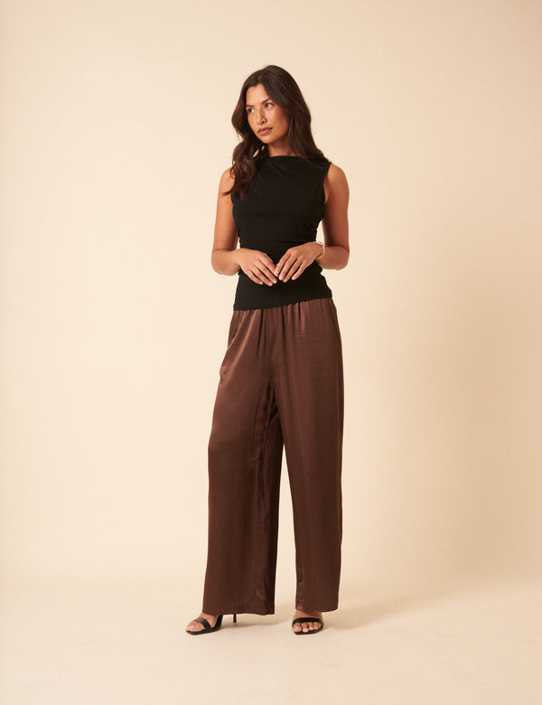 Nobody’s Child Brown Satin Wide Leg