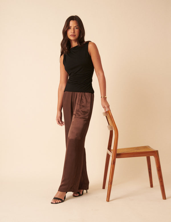nobody’s child Brown Satin Wide Leg
