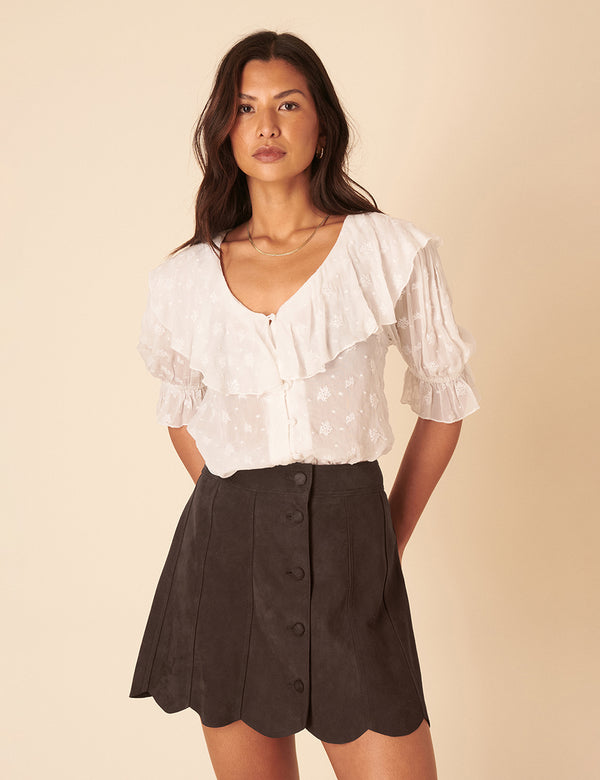 Nobody’s Child Brown Scallop Suede Skirt