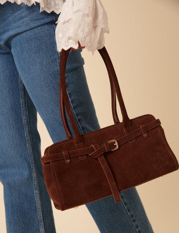Nobody’s Child Brown Suede Baguette Shoulder Bag