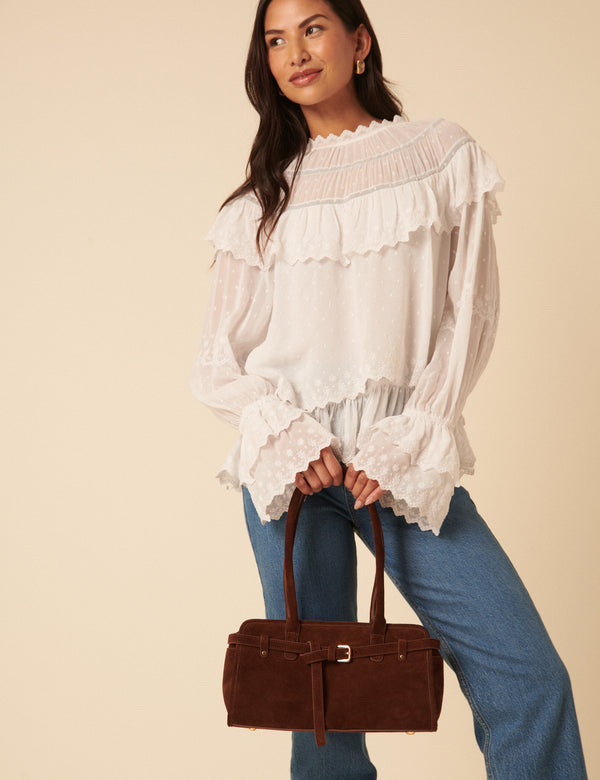 Nobody’s Child Brown Suede Baguette Shoulder Bag