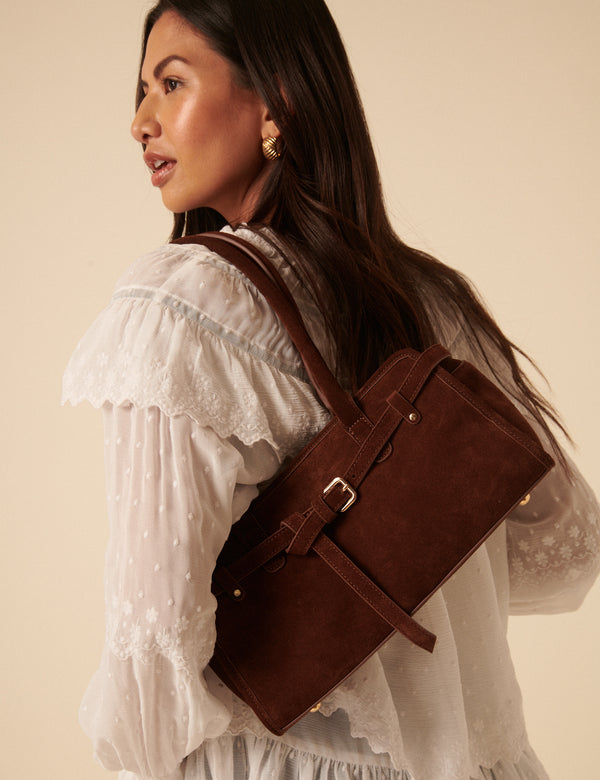 Nobody’s Child Brown Suede Baguette Shoulder Bag