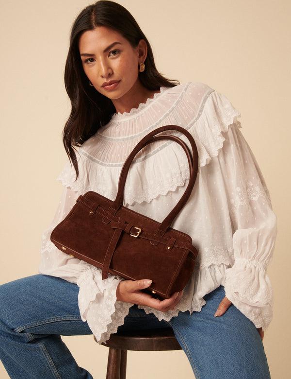 nobody’s child Brown Suede Baguette Shoulder Bag