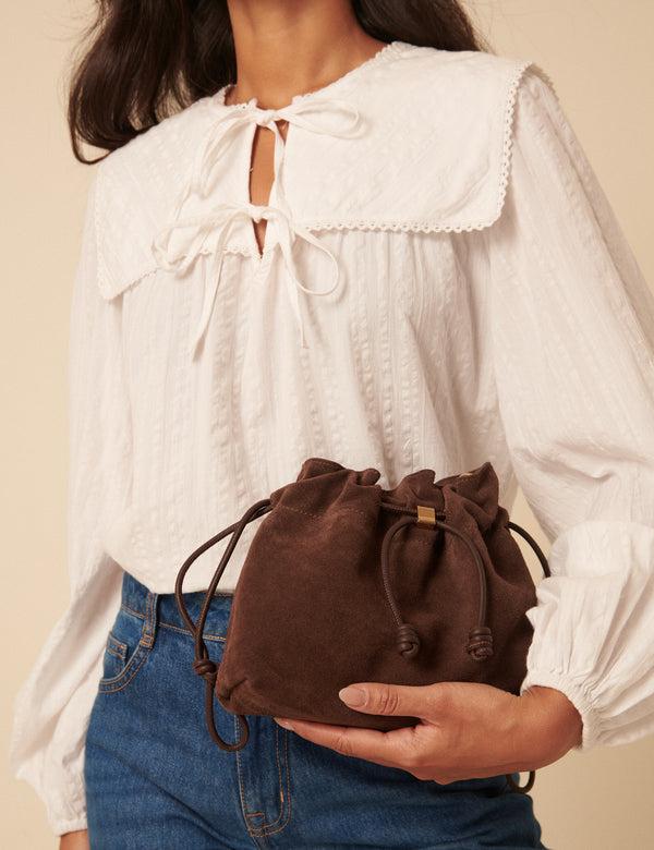 Nobody’s Child Brown Suede Drawstring Pouch Bag