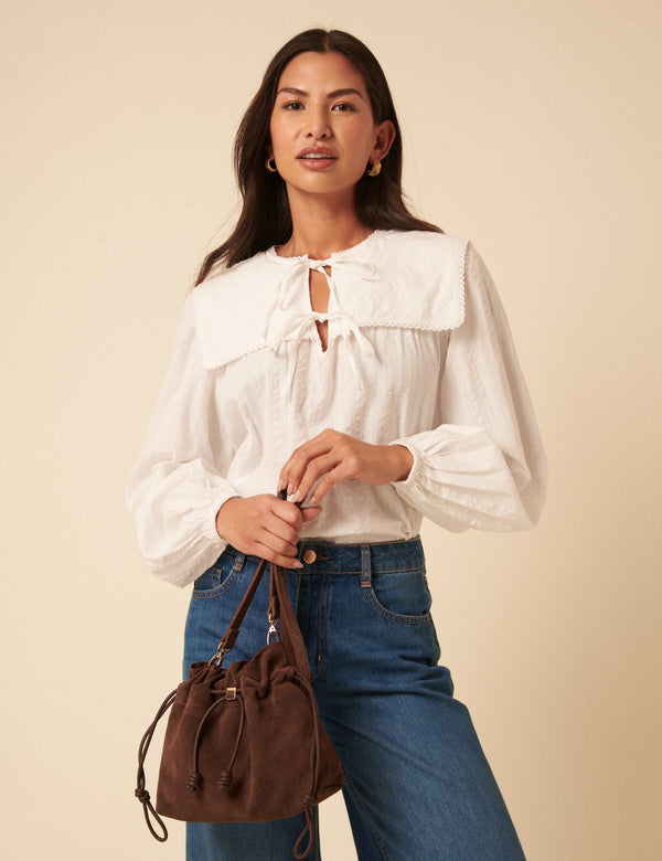 nobody’s child Brown Suede Drawstring Pouch Bag