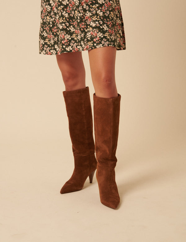 Nobody’s Child Brown Suede Knee High Heeled Boots