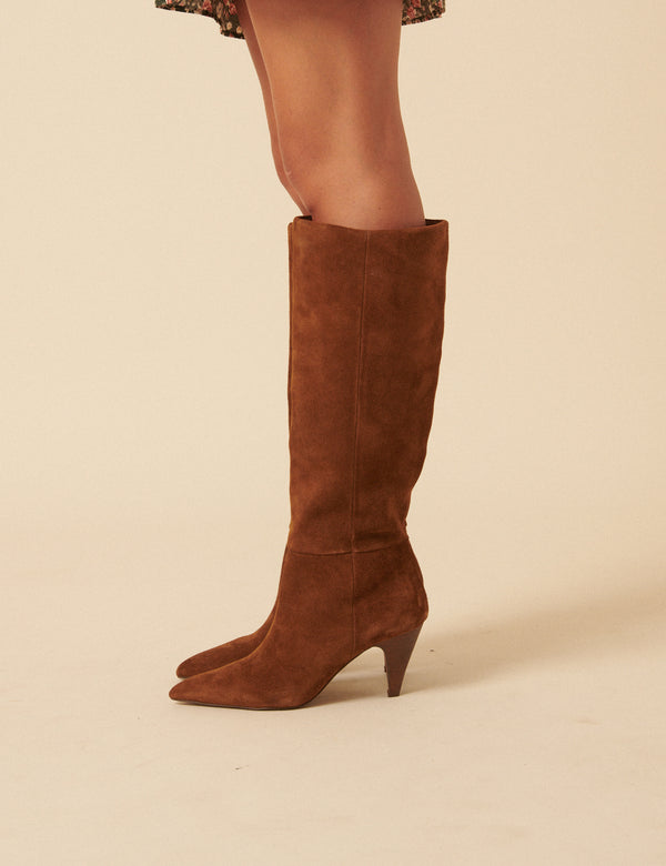 nobody’s child Brown Suede Knee High Heeled Boots